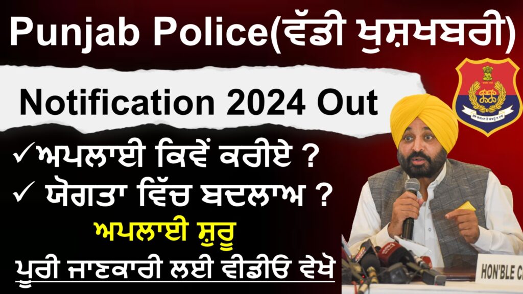 Punjab Police Constable vacancy 2024 Out-check Notification of 1746 Posts